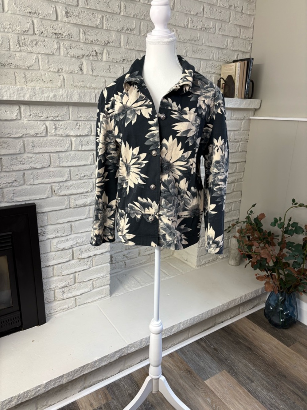 Vintage Stefi Lara Made in Canada Sunflower Button Chore Jacket Blazer 12 L